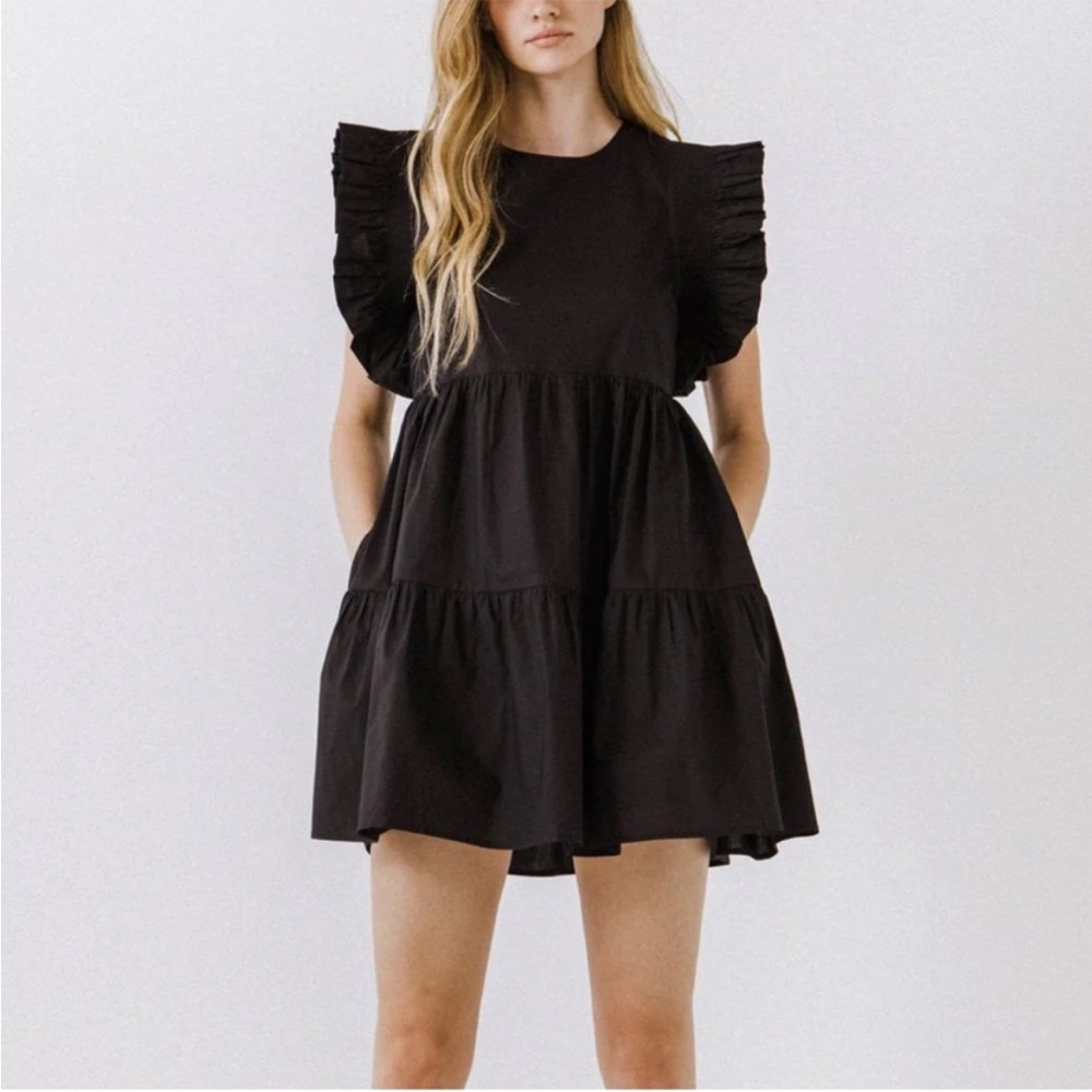 English Factory Dainty Babydoll Black Mini Dress